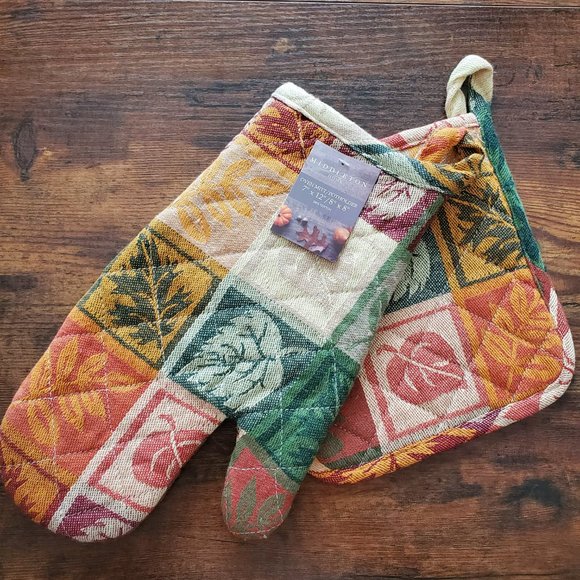 Autumn Leaves Kitchen Set, 4pc, Towels Mitt Potholder, Pumpkin Fall Decor - Picture 4 of 8